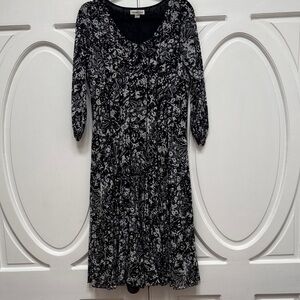 Coldwater Creek Charcoal and Black Patterned Midi Dress